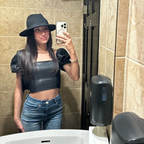 H&M Leather Puff Sleeve Corset Top - Picture 5 of 5